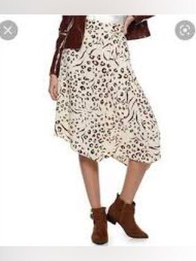 Nine West Cream Animal-Print Midi Skirt